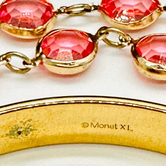 Vintage Monet XL Bracelet & Pink Bezel Necklace - Picture 8 of 13